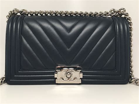 chanel dark navy micro chevron boy bag|Chanel boy bag inside.